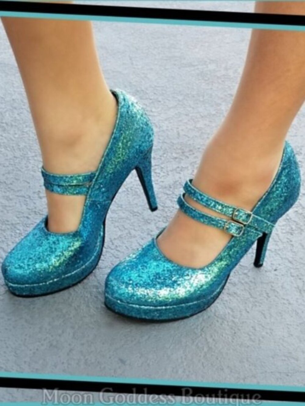 1031 Shoes ✦ Blue Glitter Heels ✦ Party Pumps Double Buckle Closure Sz 9 NWT - Picture 5 of 8
